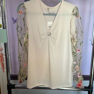 Cato Cream Embellished Tie Front Blouse